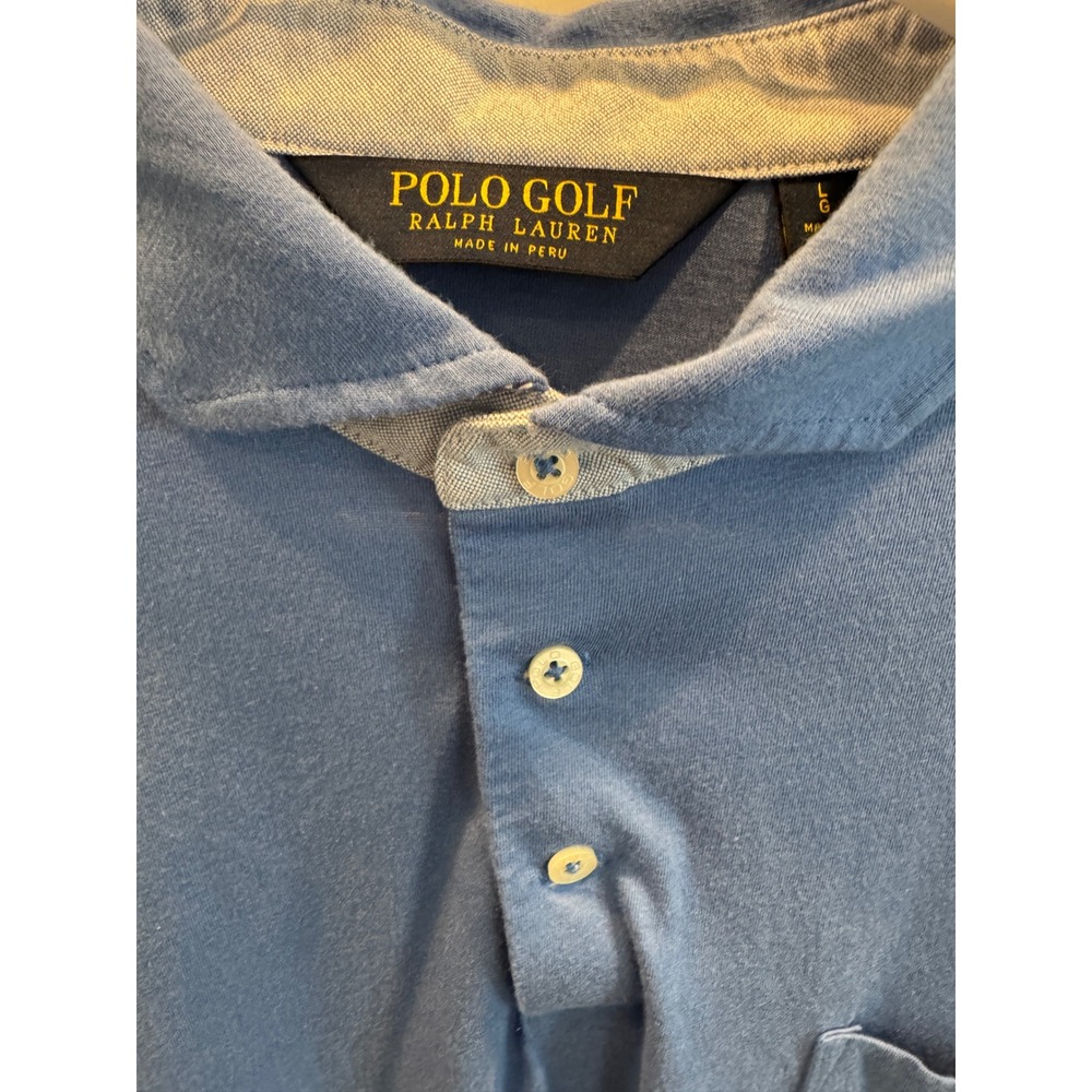 Polo Golf Ralph Lauren Mens‎ Blue Short Sleeve Polo Shirt Large Geometric Collar